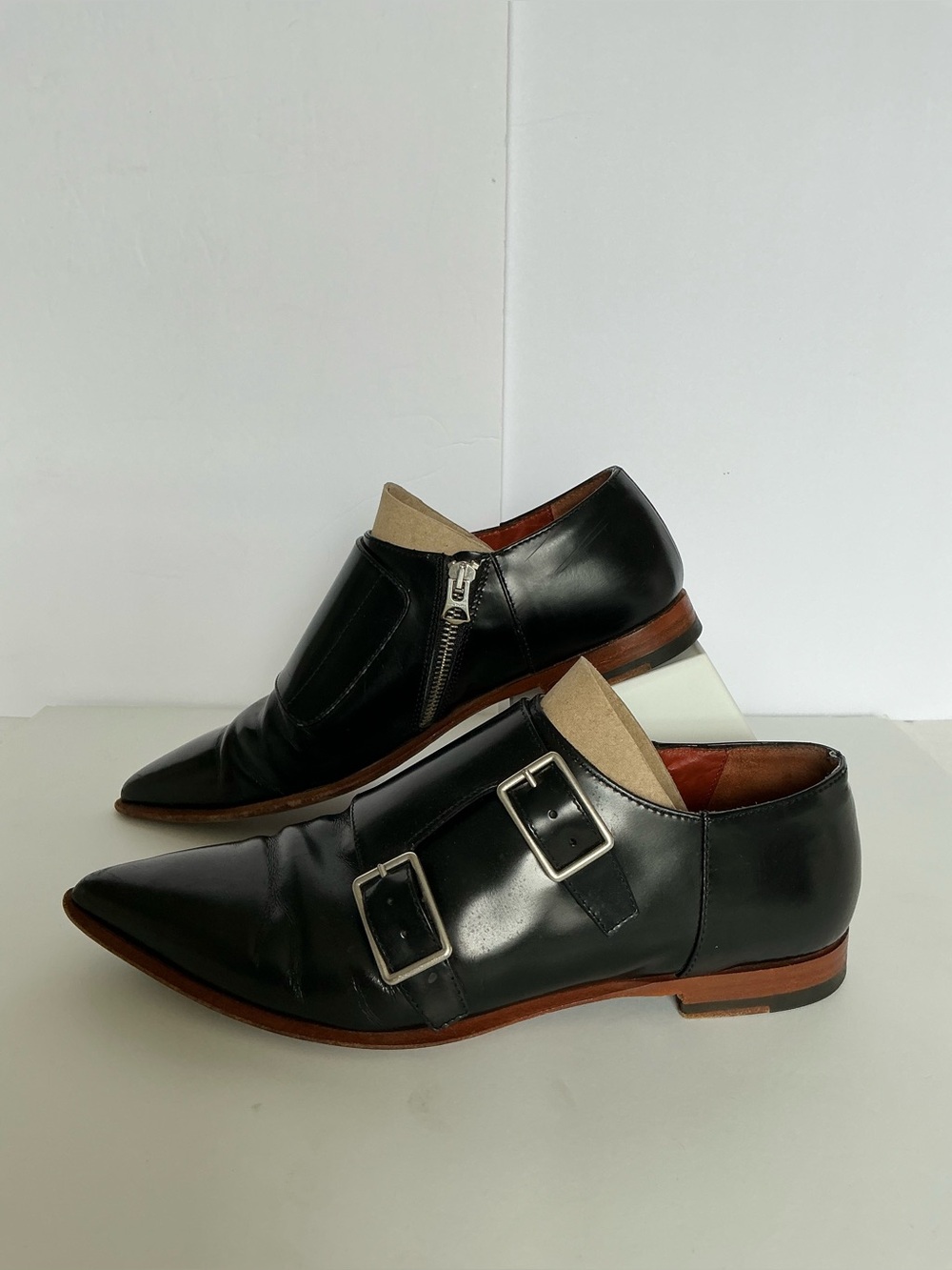 Acne Studios Black Leather Double Monk Strap Oxfords 39
